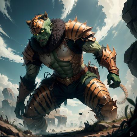 06096-3270543316-giant green monster wearing TigerstripeAI colored plate armor, high fantasy.png